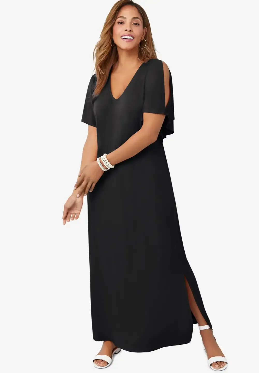 Stretch Knit Cold Shoulder Maxi Dress