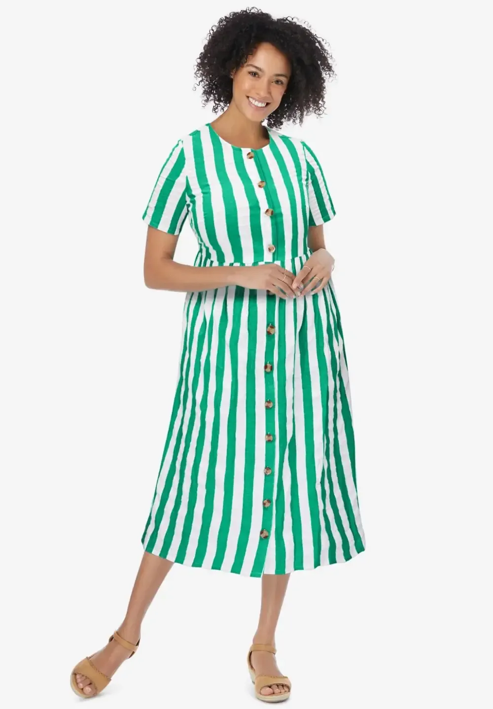 Short-Sleeve Seersucker Dress