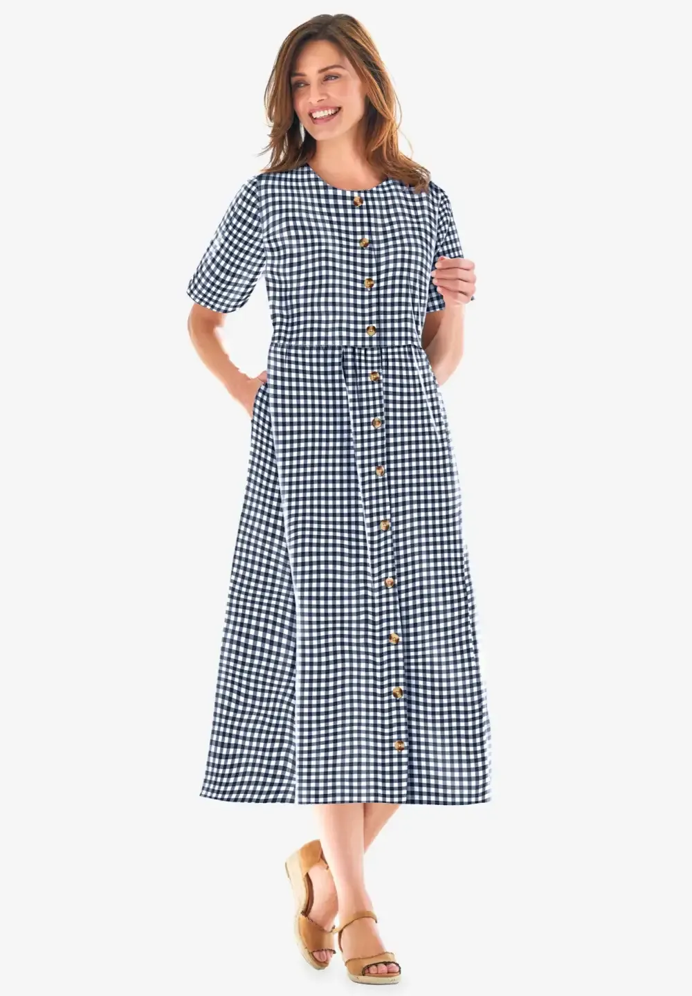 Short-Sleeve Seersucker Dress