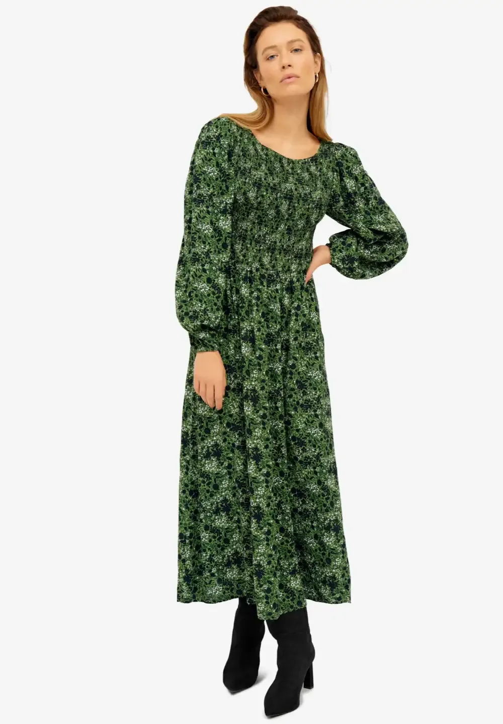 Smocked Bodice Tiered Midi Dress