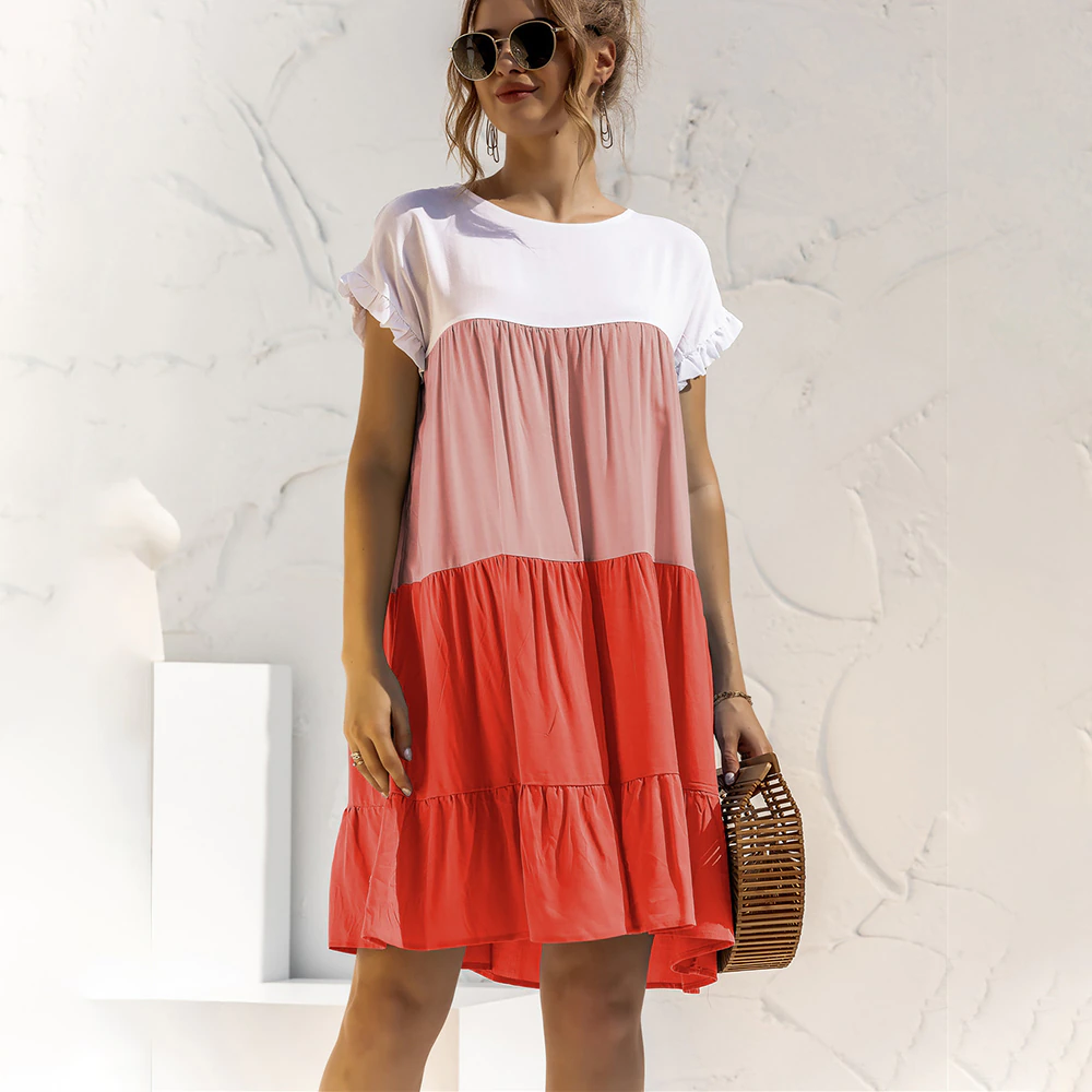Summer Women OverSize Loose Dress 2021 New Arrival Ladies Casual Short Sleeve Big Ruffles Cupcake Dress Female Beach Dresses