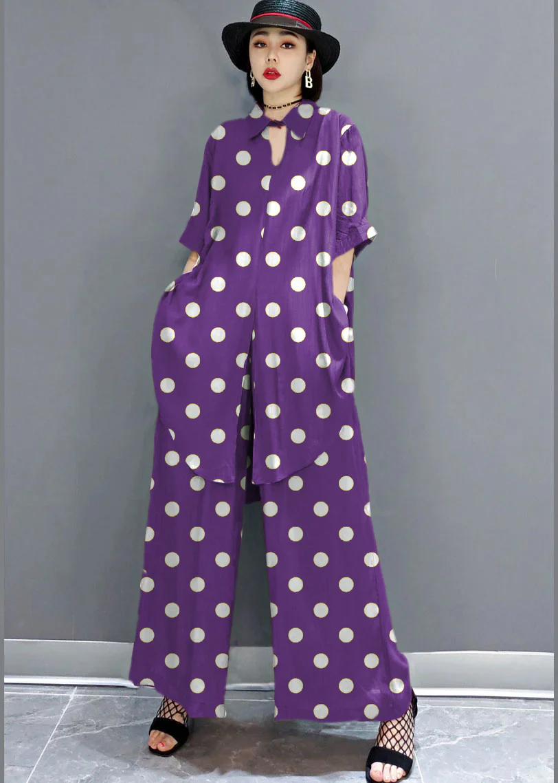 Boho Red Peter Pan Collar shirt wide leg pants Satin Two Pieces Set Spring