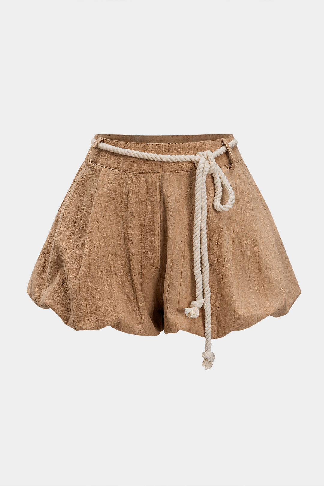 Solid Belted Ruched Shorts