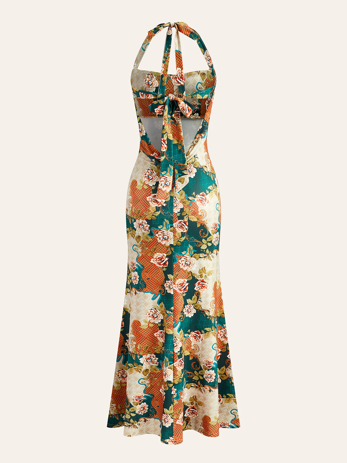 Halter Neck Back-Tie Floral Dress