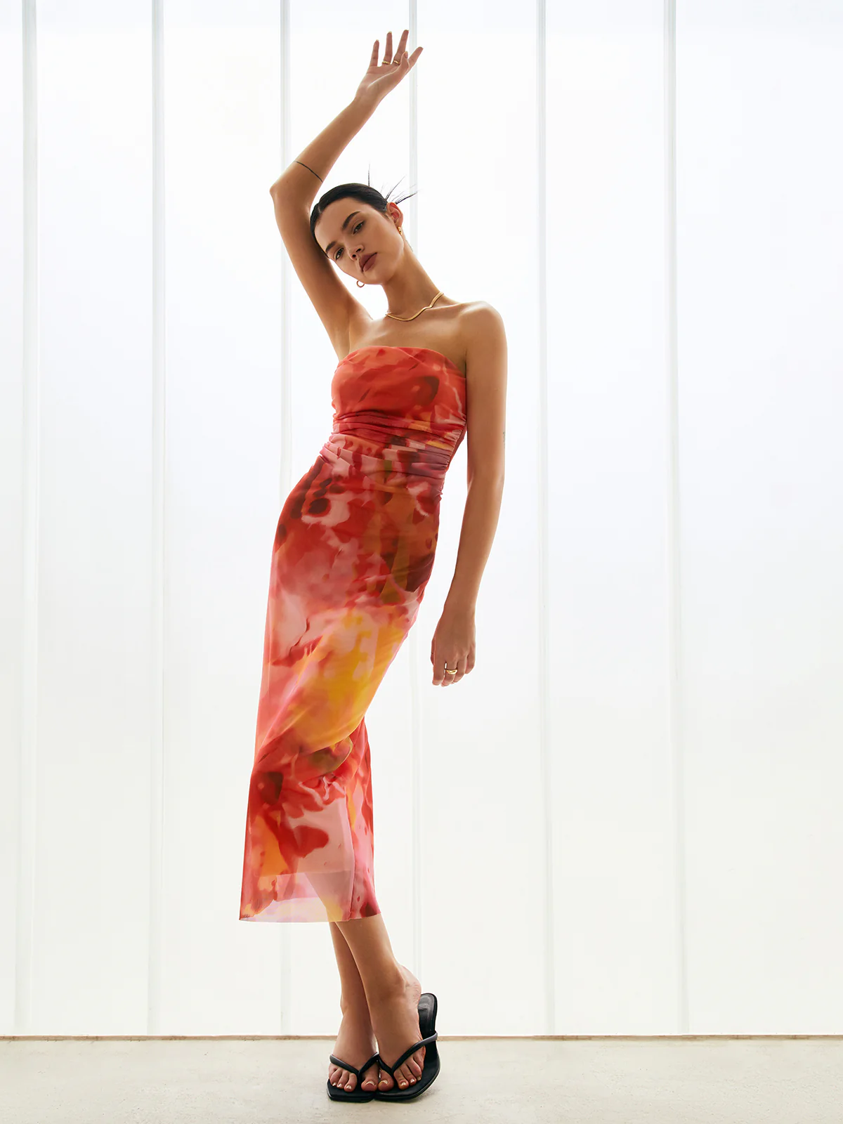 Semi-Sheer Mesh Midi Tube Dress