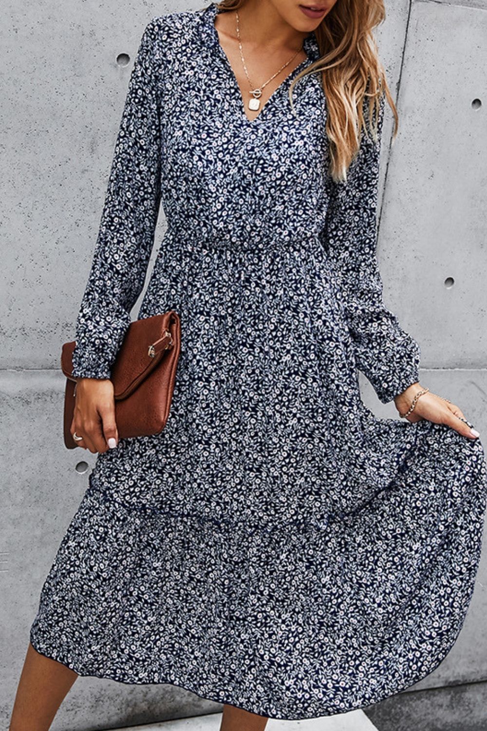 Print  Casual High Waist Full Sleeve Slim Elegant Long Dress