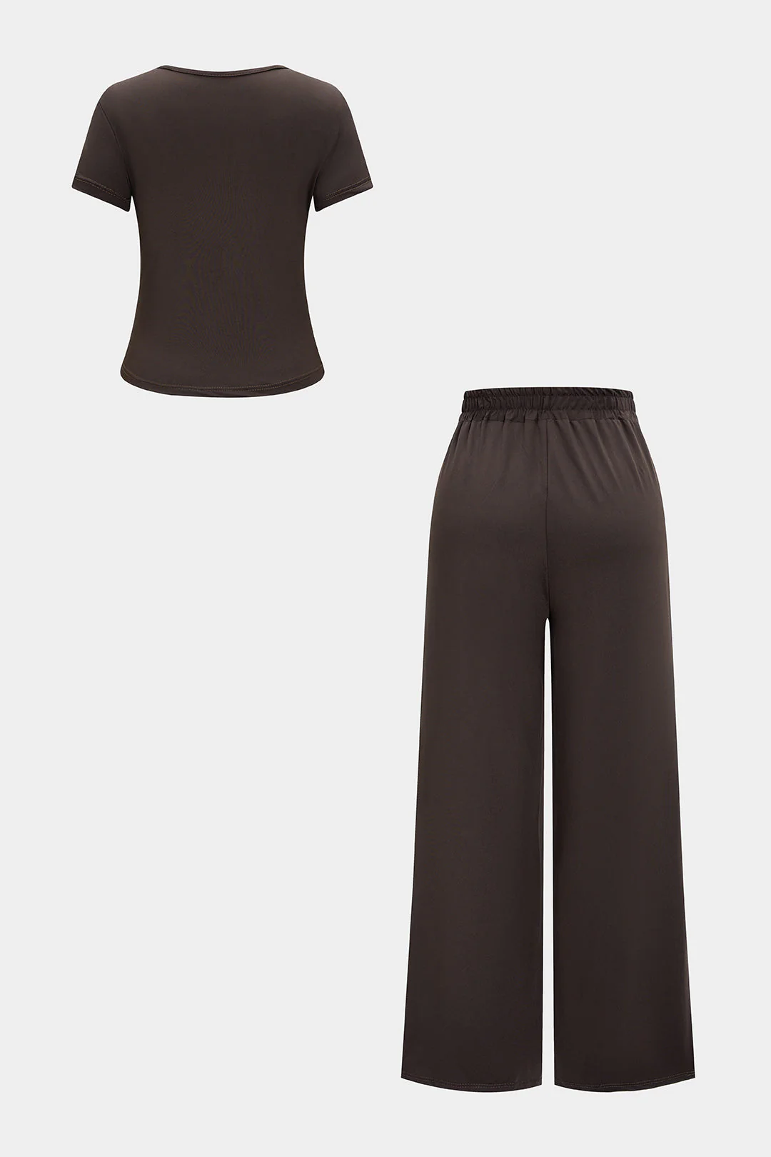Solid Basic Short-Sleeve T-Shirt And Pleated Wide Leg Trousers Set